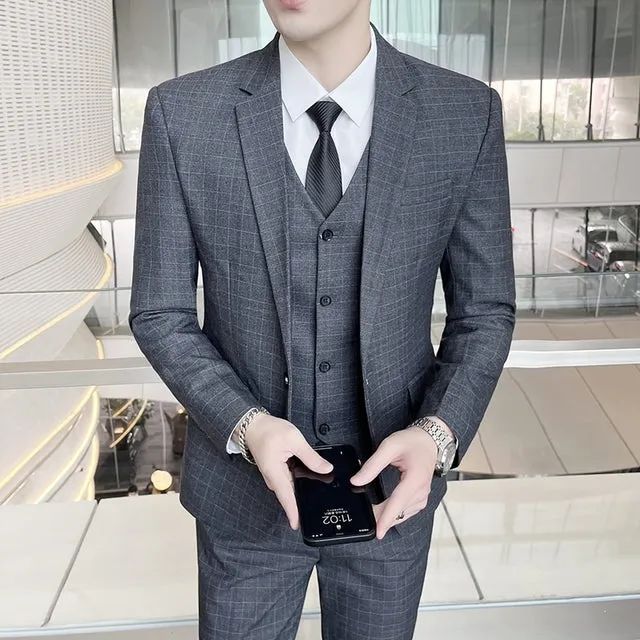 West Louis Business Casual Plaid High-End 3 Piece England Suit