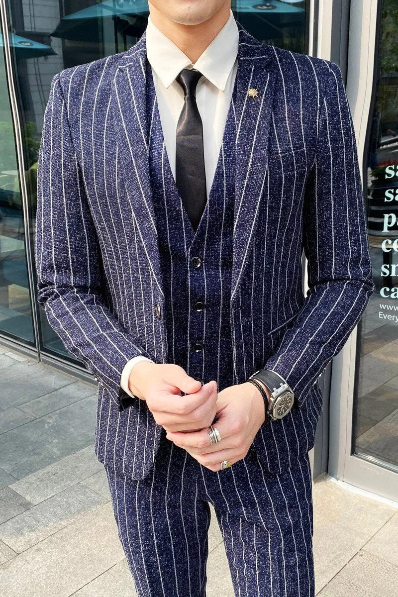 West Louis Business Style Formal Striped 2 Piece Suit