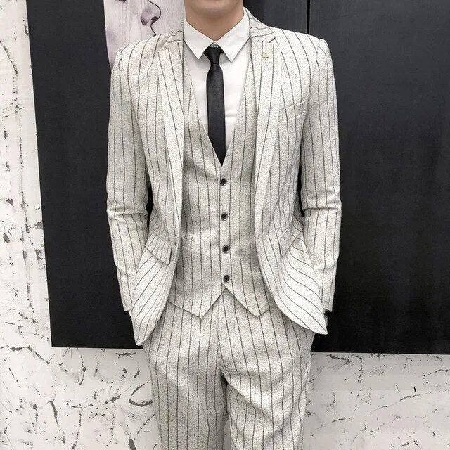 West Louis Business Style Formal Striped 2 Piece Suit