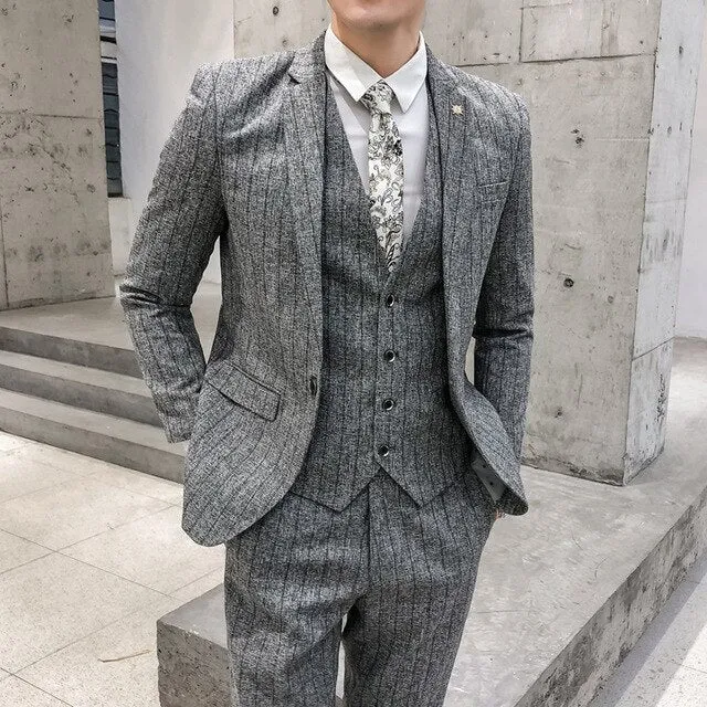 West Louis Business Style Formal Striped 2 Piece Suit