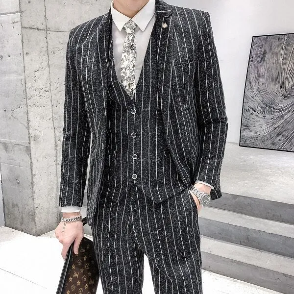 West Louis Business Style Formal Striped 2 Piece Suit