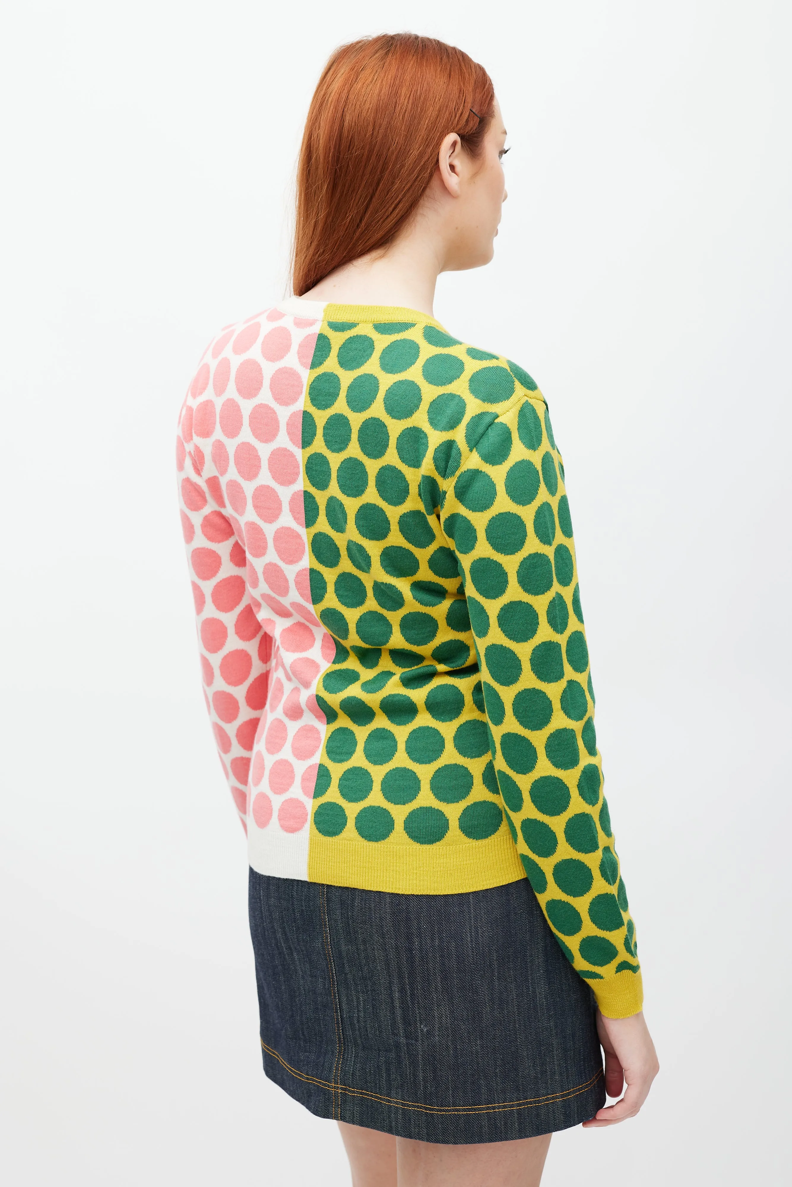 White & Multicolour Polka Dot Wool Knit Sweater