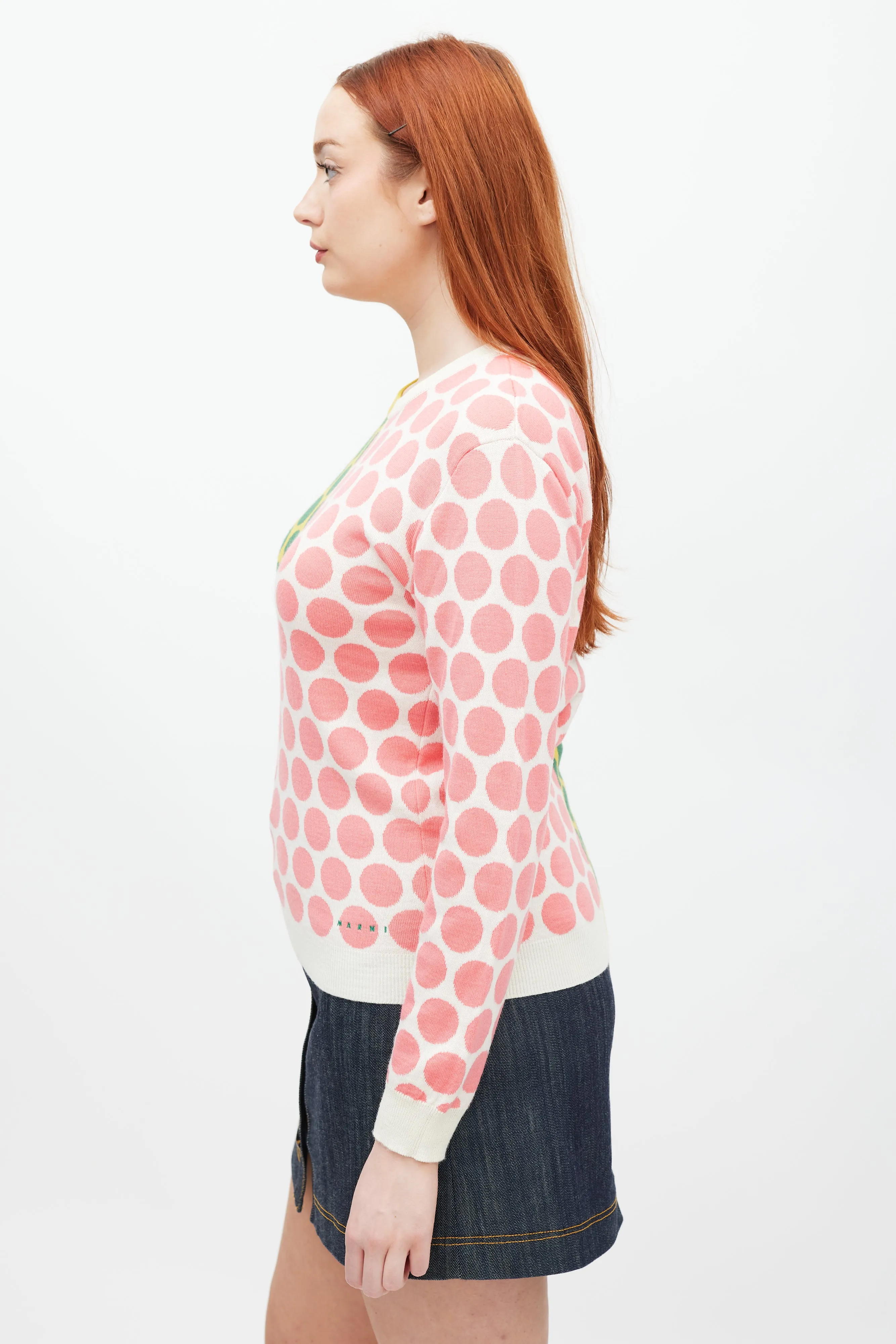 White & Multicolour Polka Dot Wool Knit Sweater