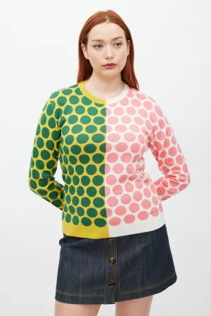 White & Multicolour Polka Dot Wool Knit Sweater