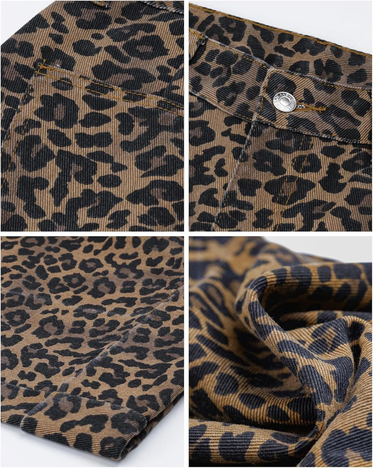 Wide Leg Jeans Woman Trendy Mid Rise Leopard Print Baggy Jean for Women Cuffed Denim Pants with Pockets Y2k Clothes