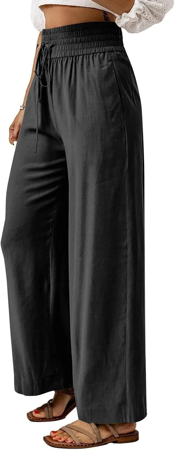 Wide Leg Lounge Pants for Women, Casual Boho Pants, High Waisted Palazzo Pants with Pockets for Work and Play