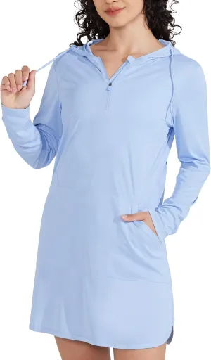 Willit Women's UPF 50  Swim Cover-Up Dress Hooded Beach Sun Long Sleeve Swimwear Quick Dry SPF Swim Shirts