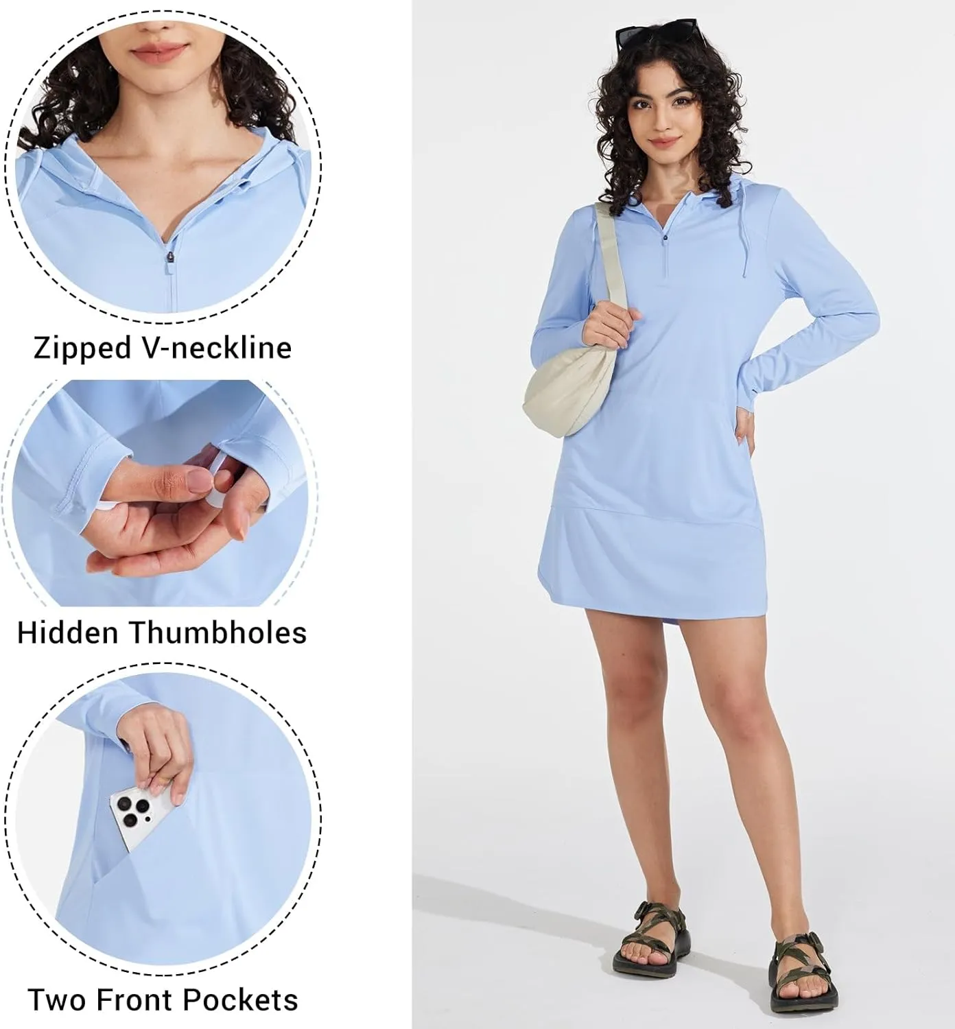 Willit Women's UPF 50  Swim Cover-Up Dress Hooded Beach Sun Long Sleeve Swimwear Quick Dry SPF Swim Shirts