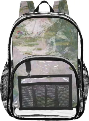 Women Clear Backpack Cute Boys Backpacks for Girls School Clear Plastic Bag Pvc Claude Monet Water Lilies Oil Painting