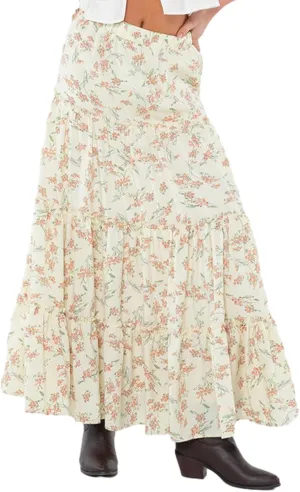 Women Flowy Maxi Skirt Elastic Waist Tiered Long Skirts Loose A-Line Ruffle Swing Skirt Solid Boho Pleated Skirt