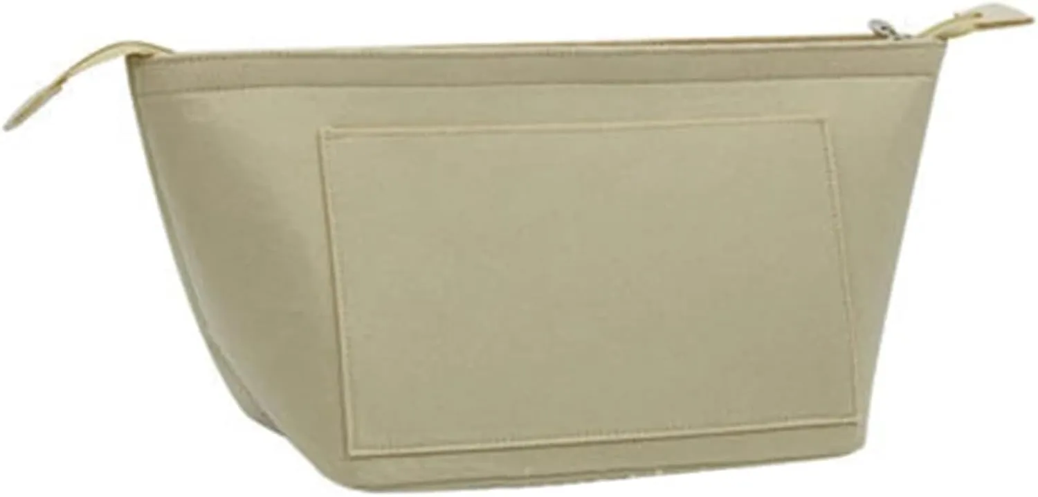 Women Make Up Organizer Felt Insert Bag With Multiple Pockets Travel Handbag Large Liner Cosmetic Bags(Beige,L)