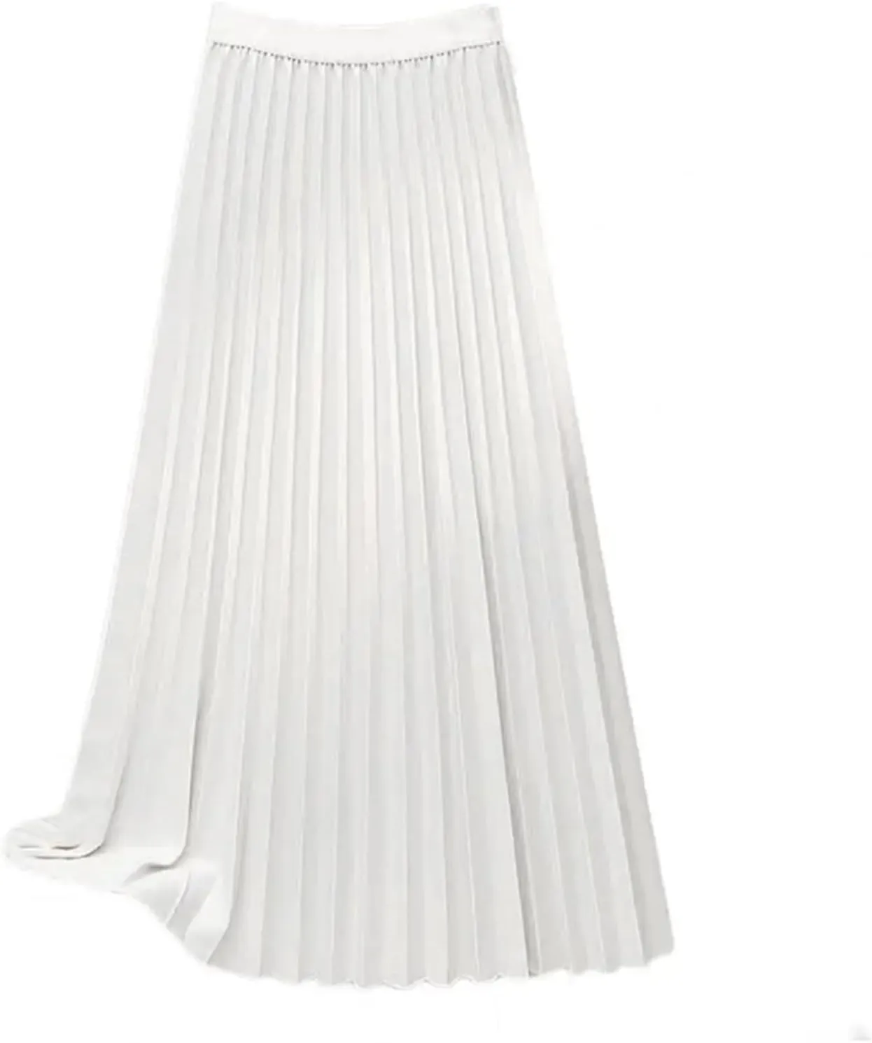 Women Maxi Skirt Pleated Solid Color Elastic High Waist Casual Cotton Blend A-Line Smooth Satin Long Skirts