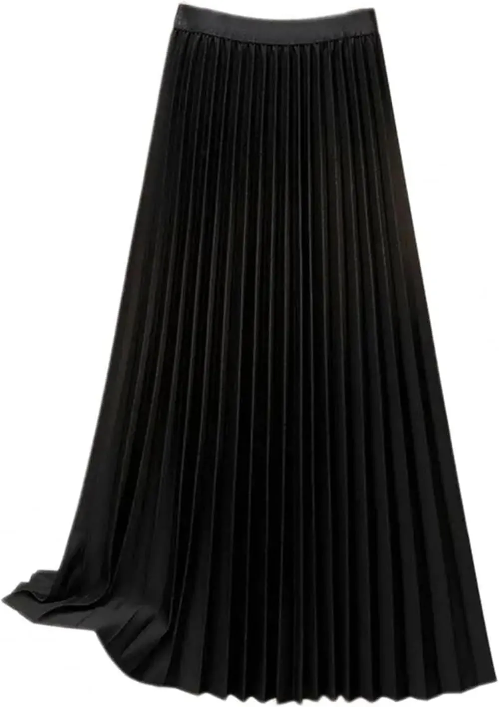 Women Maxi Skirt Pleated Solid Color Elastic High Waist Casual Cotton Blend A-Line Smooth Satin Long Skirts