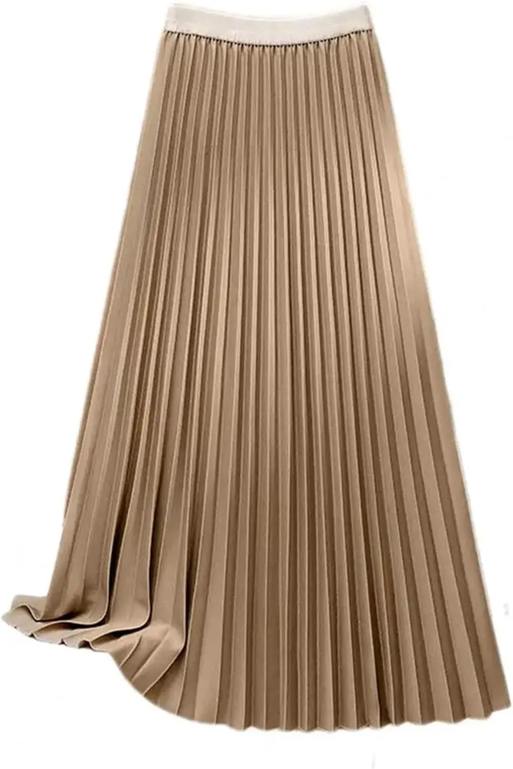 Women Maxi Skirt Pleated Solid Color Elastic High Waist Casual Cotton Blend A-Line Smooth Satin Long Skirts