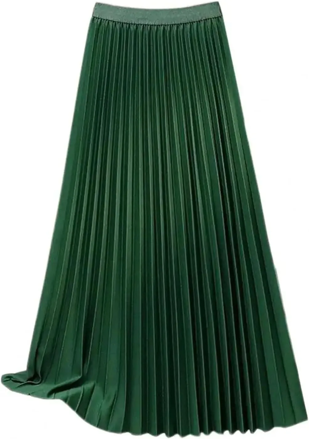 Women Maxi Skirt Pleated Solid Color Elastic High Waist Casual Cotton Blend A-Line Smooth Satin Long Skirts