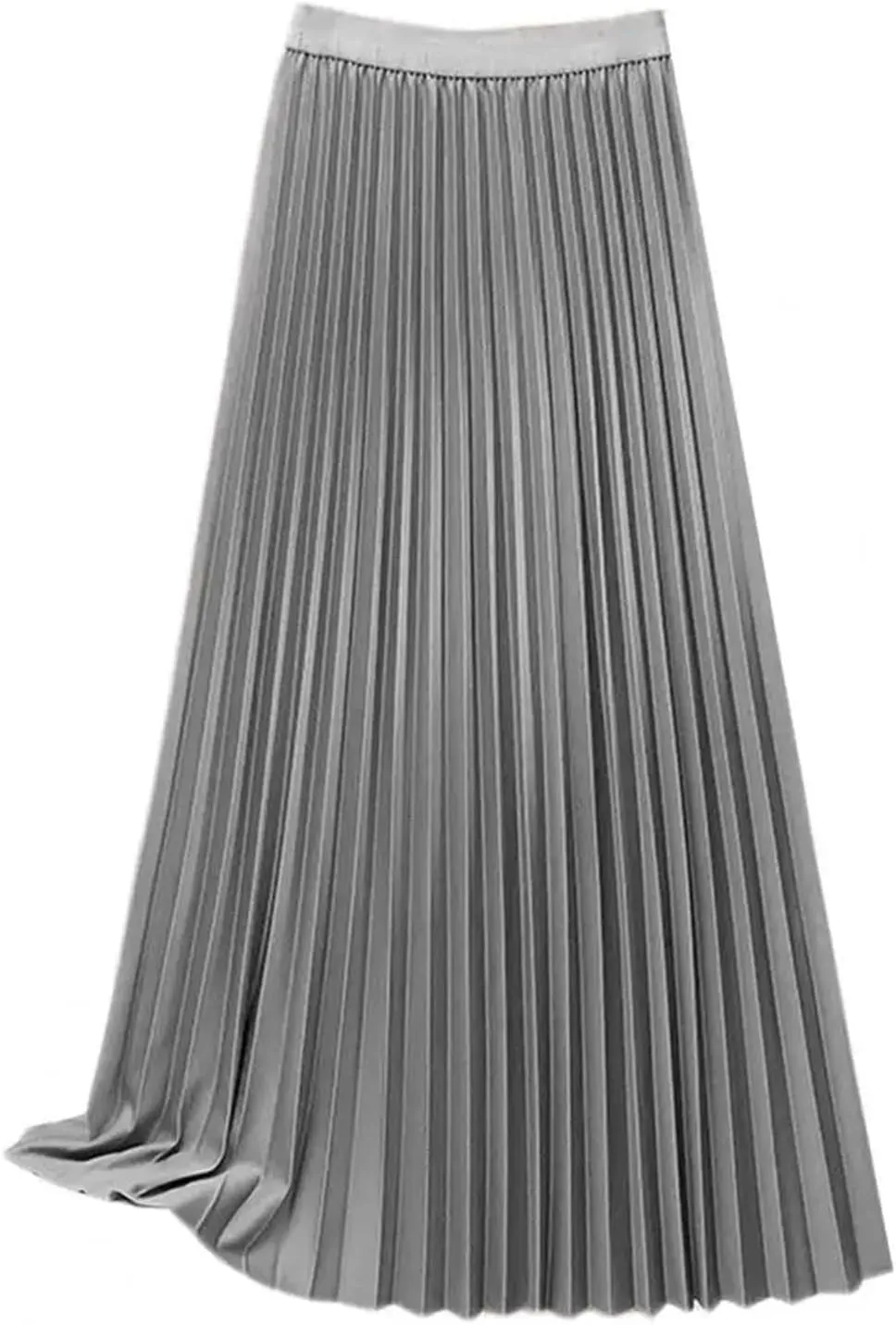 Women Maxi Skirt Pleated Solid Color Elastic High Waist Casual Cotton Blend A-Line Smooth Satin Long Skirts