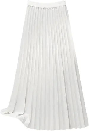 Women Maxi Skirt Pleated Solid Color Elastic High Waist Casual Cotton Blend A-Line Smooth Satin Long Skirts