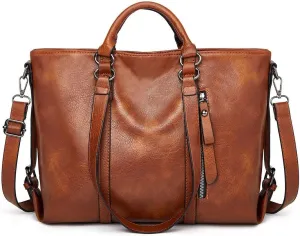 Women PU Leather Handbag Oil-waxed Shoulder Bag Soft Top-handle Purse Shopper Work Tote Crossbody Bag Travel Satchel