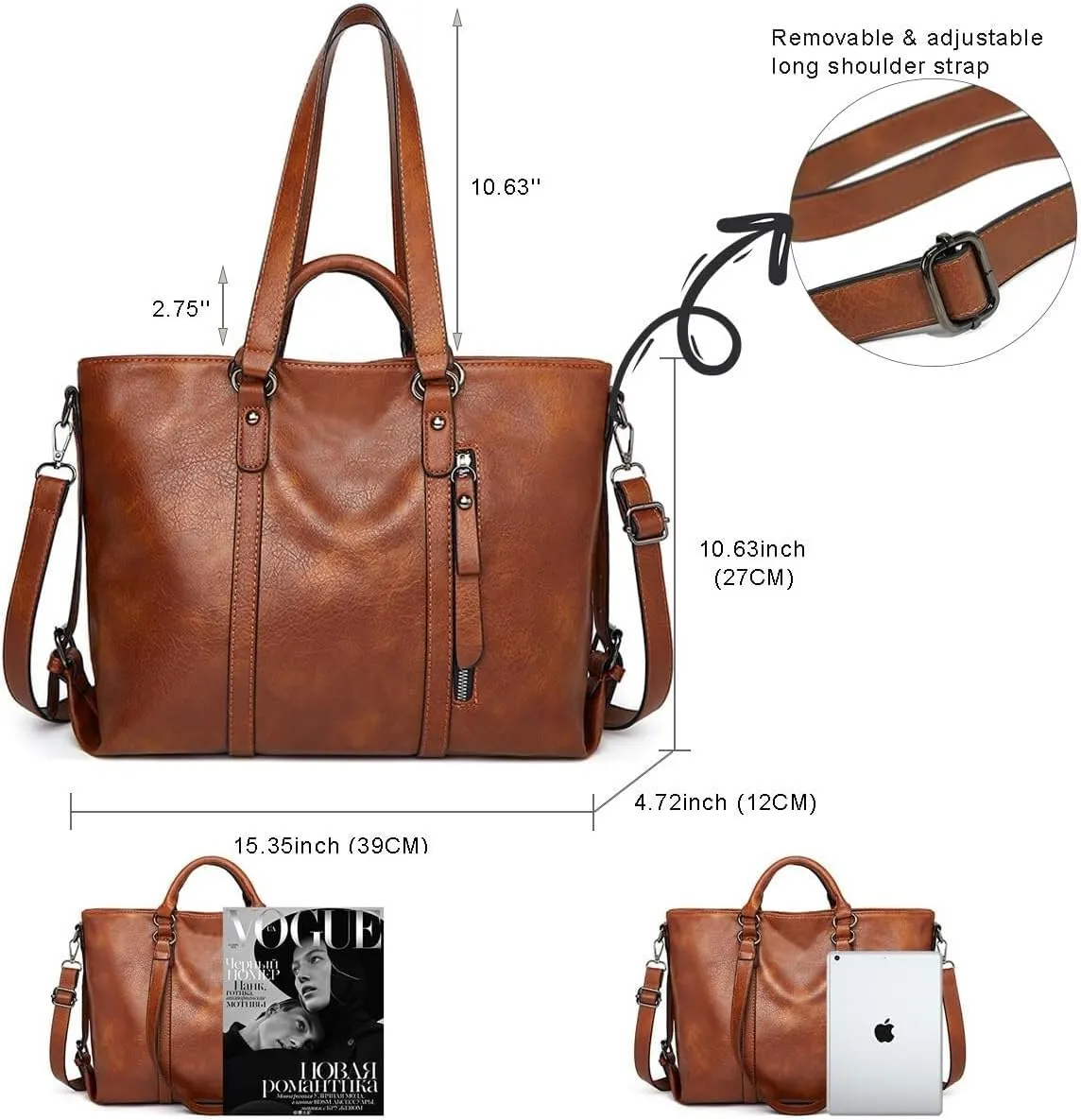 Women PU Leather Handbag Oil-waxed Shoulder Bag Soft Top-handle Purse Shopper Work Tote Crossbody Bag Travel Satchel