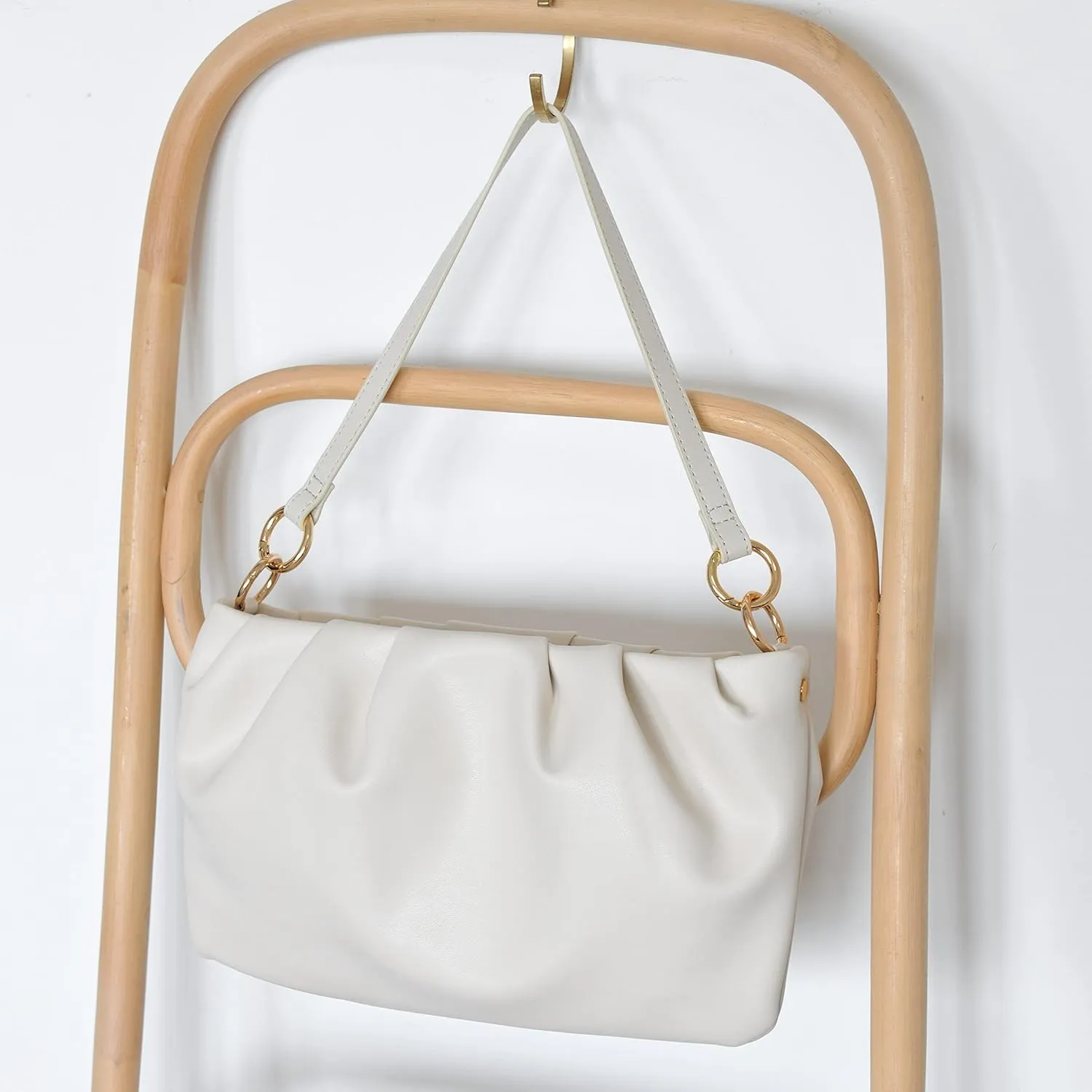 Women Ruched Shoulder Handbag Cloud Pouch Hobo Bag Convertible Clutch Soft Vegan Leather Cross body Bag (Nude)