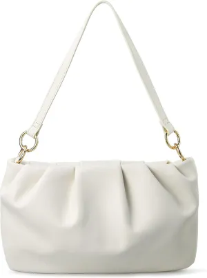 Women Ruched Shoulder Handbag Cloud Pouch Hobo Bag Convertible Clutch Soft Vegan Leather Cross body Bag (Nude)