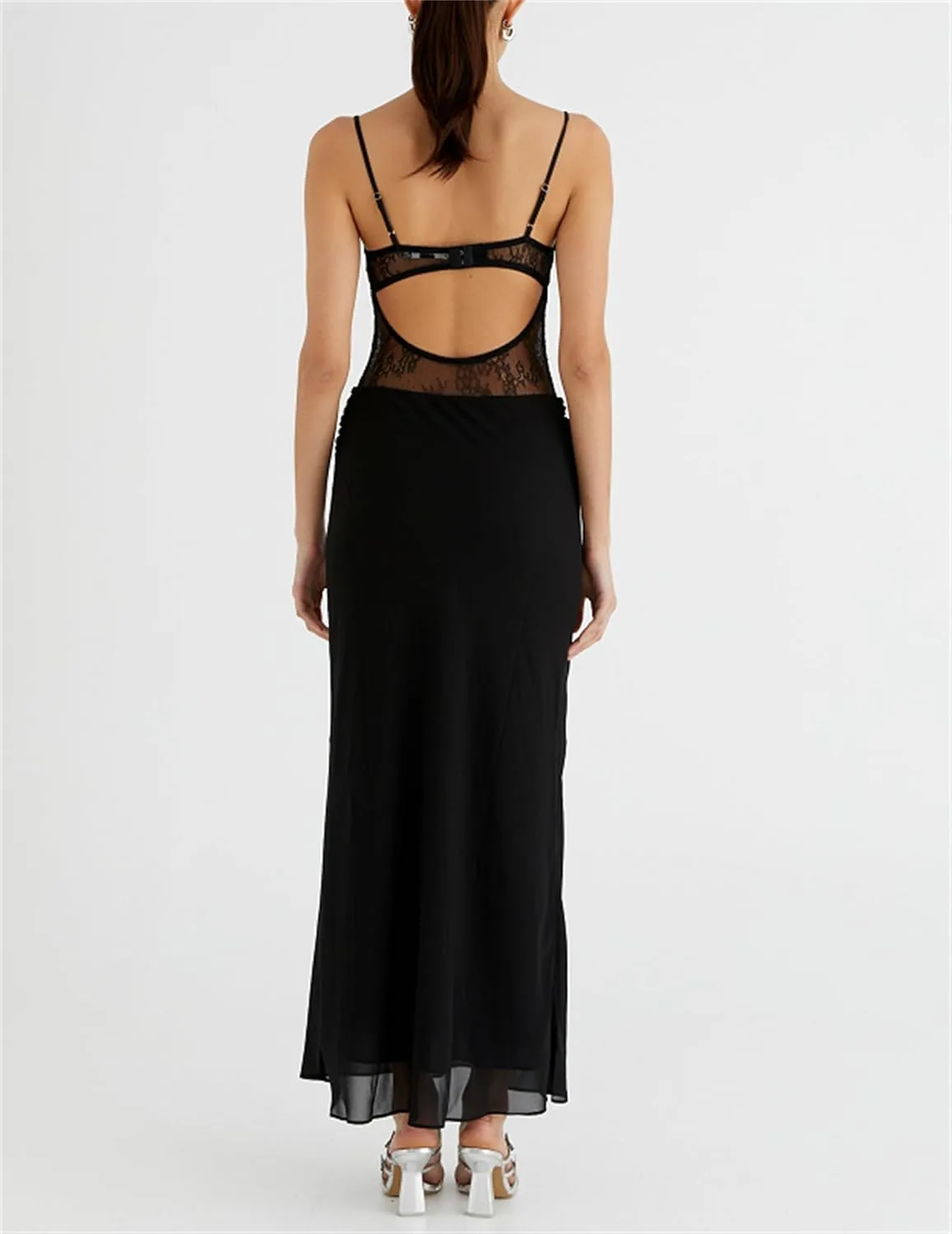 Women Sexy Hollow Out Maxi Dress Sleeveless Backless Lace Pachwork Bodycon Long Dress Y2k Going Out Party