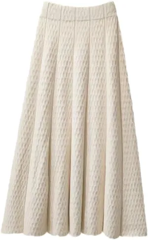 Women Solid Color Mid Length Knitted Half Length Skirt High Waist Slim Knit Pleated Skirt