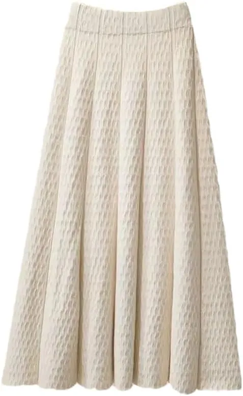 Women Solid Color Mid Length Knitted Half Length Skirt High Waist Slim Knit Pleated Skirt