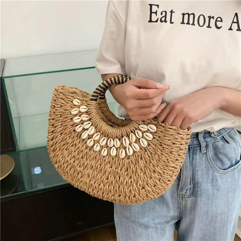 Women Straw Bag Handwoven Summer Beach Handbag Handmade Tote Bag Casual Top Handle Clutch Bag Rattan Bags 2025