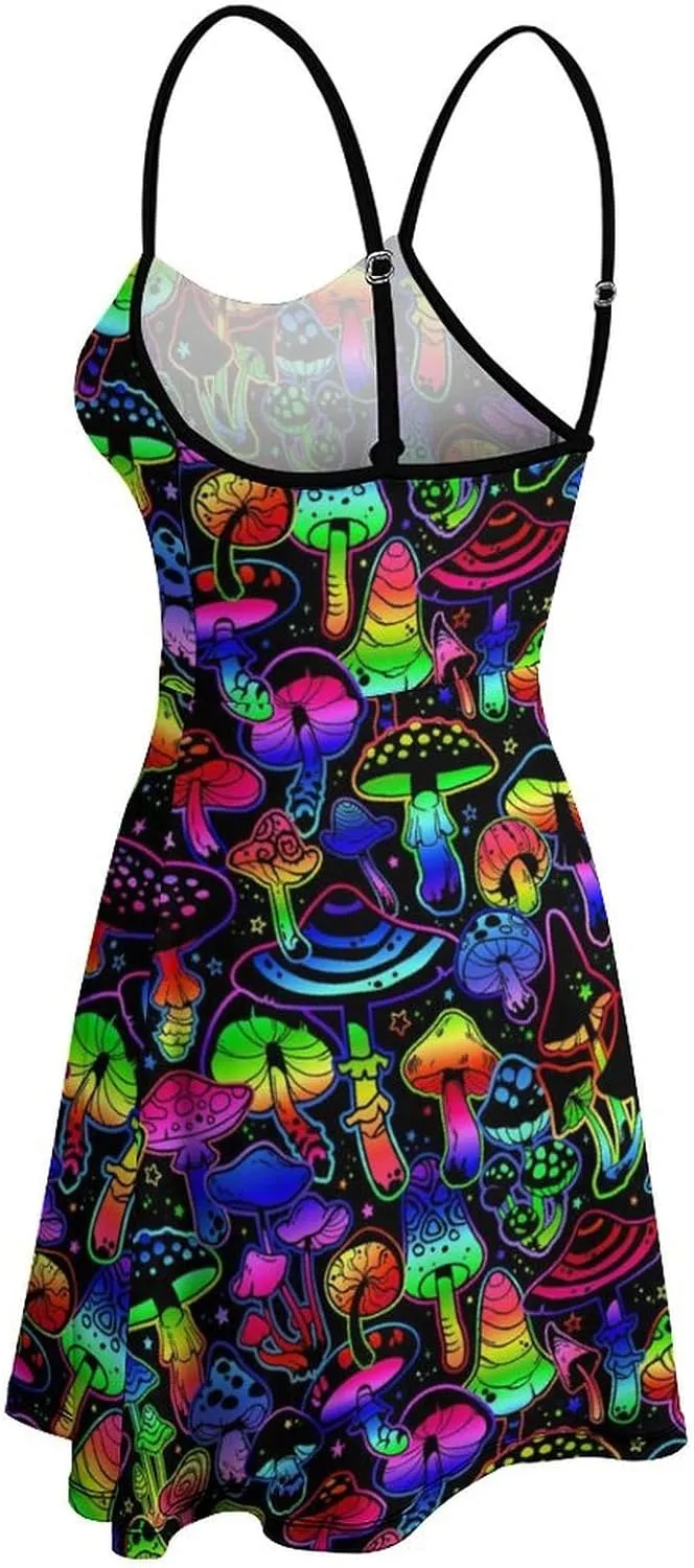 Women Summer Casual Dress Adjustable Spaghetti Strap Backless Beach Sundress