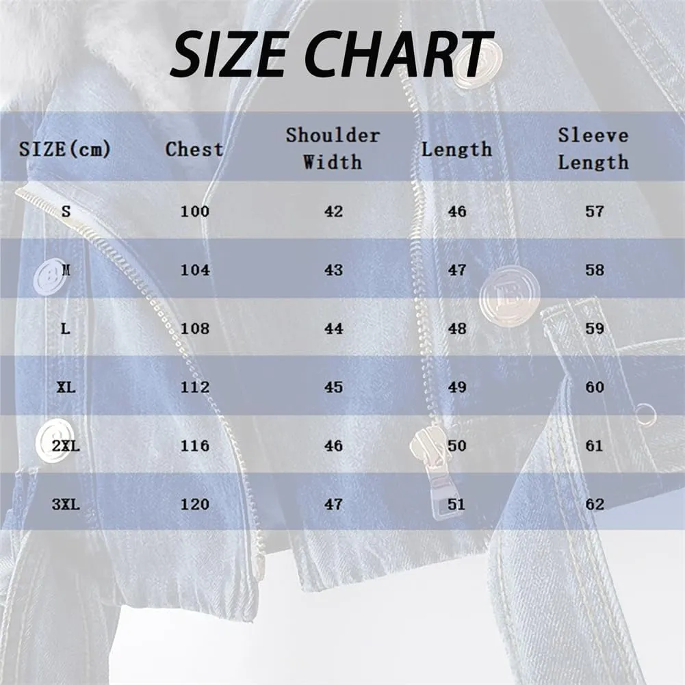 Women Warm Fur Collar Rabbit Fur Liner Denim Jacket Casual Winter Removable Liner Cropped Top