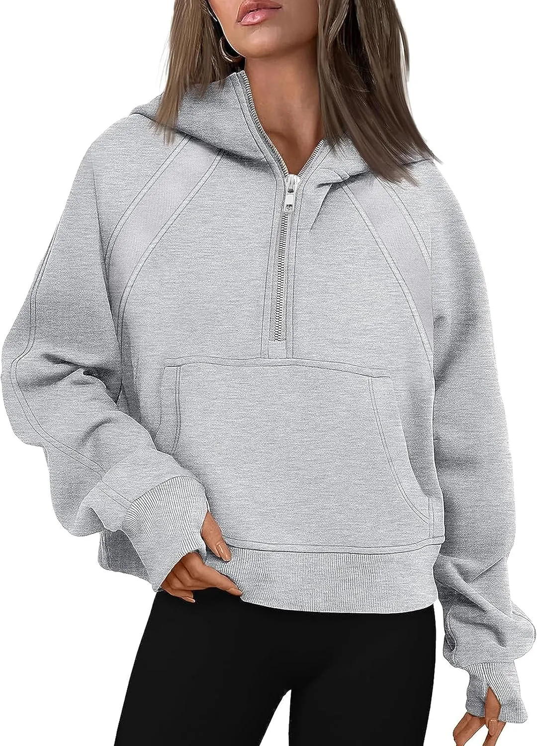 Women's 2024 Sweatshirts Half Zip Cropped Pullover Fleece Quarter Zipper Hoodies Fall Outfits Clothes Thumb Hole