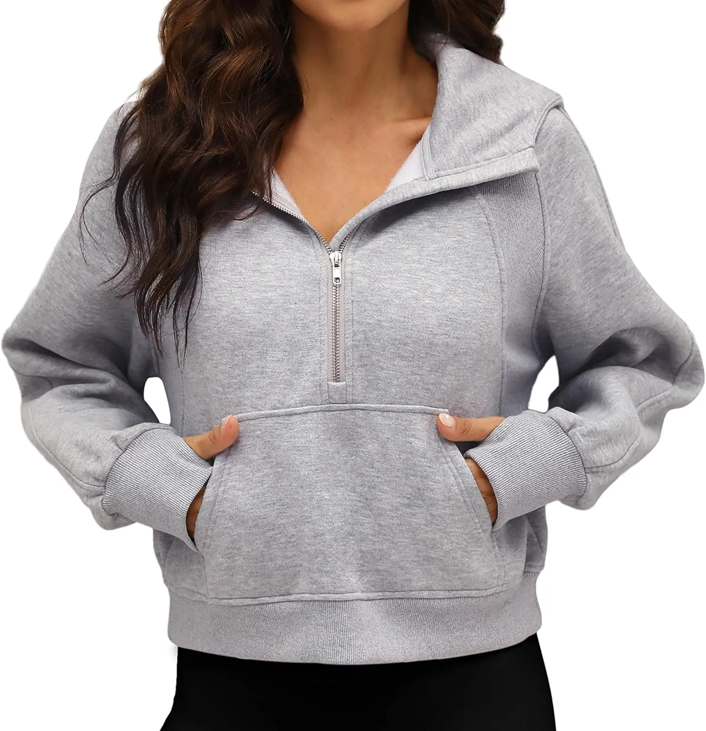 Women's 2024 Sweatshirts Half Zip Cropped Pullover Fleece Quarter Zipper Hoodies Fall Outfits Clothes Thumb Hole