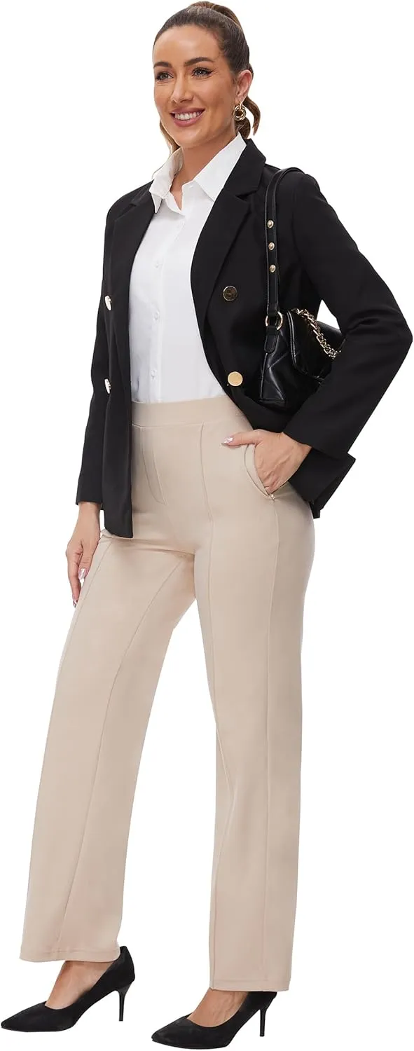 Womens 27"/29"/31" Wide Leg Pull On Loose Yoga Gym Pants, High Waist Tall, Petite, Regular Work Business Slacks