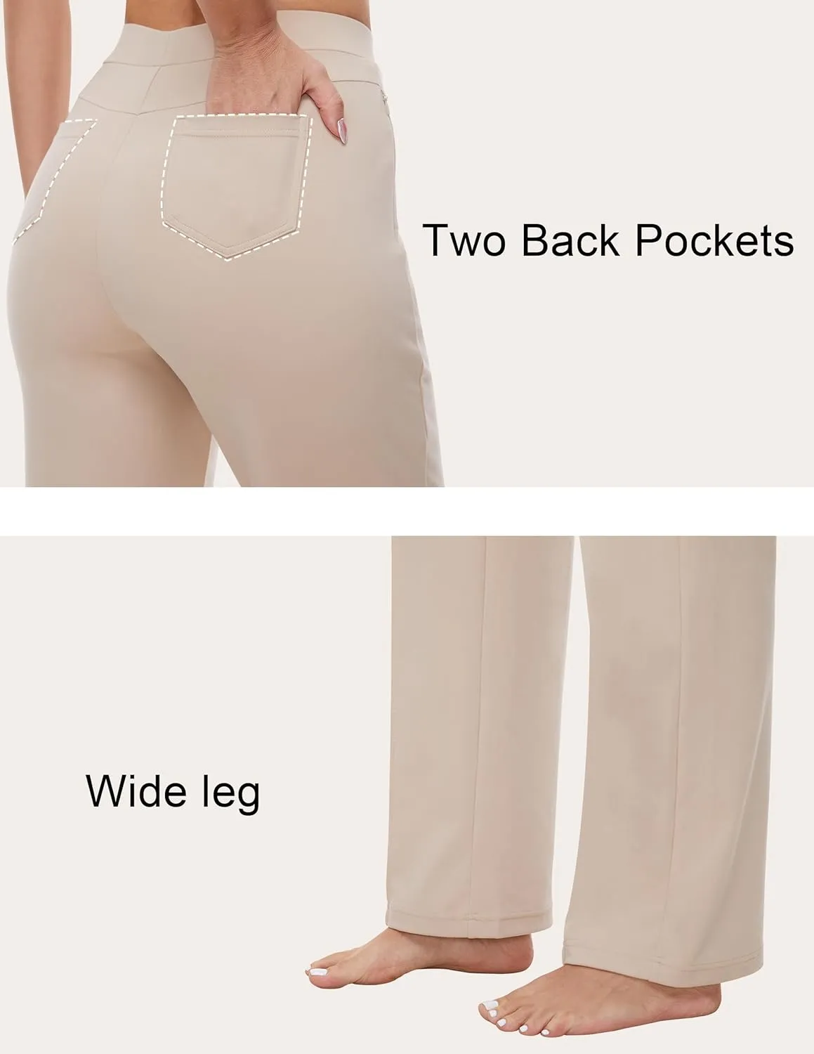 Womens 27"/29"/31" Wide Leg Pull On Loose Yoga Gym Pants, High Waist Tall, Petite, Regular Work Business Slacks