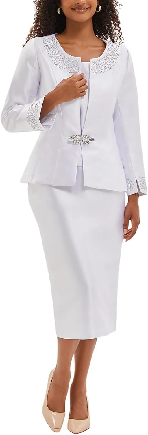 Women's 3 Piece Church Suits for Formal Occasions with Handmade Diamond Hot Stamping Dress Church Set