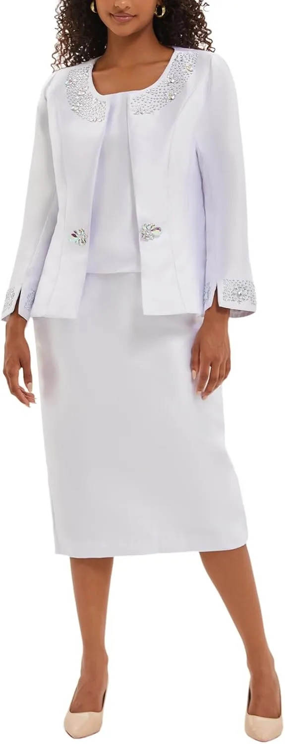 Women's 3 Piece Church Suits for Formal Occasions with Handmade Diamond Hot Stamping Dress Church Set