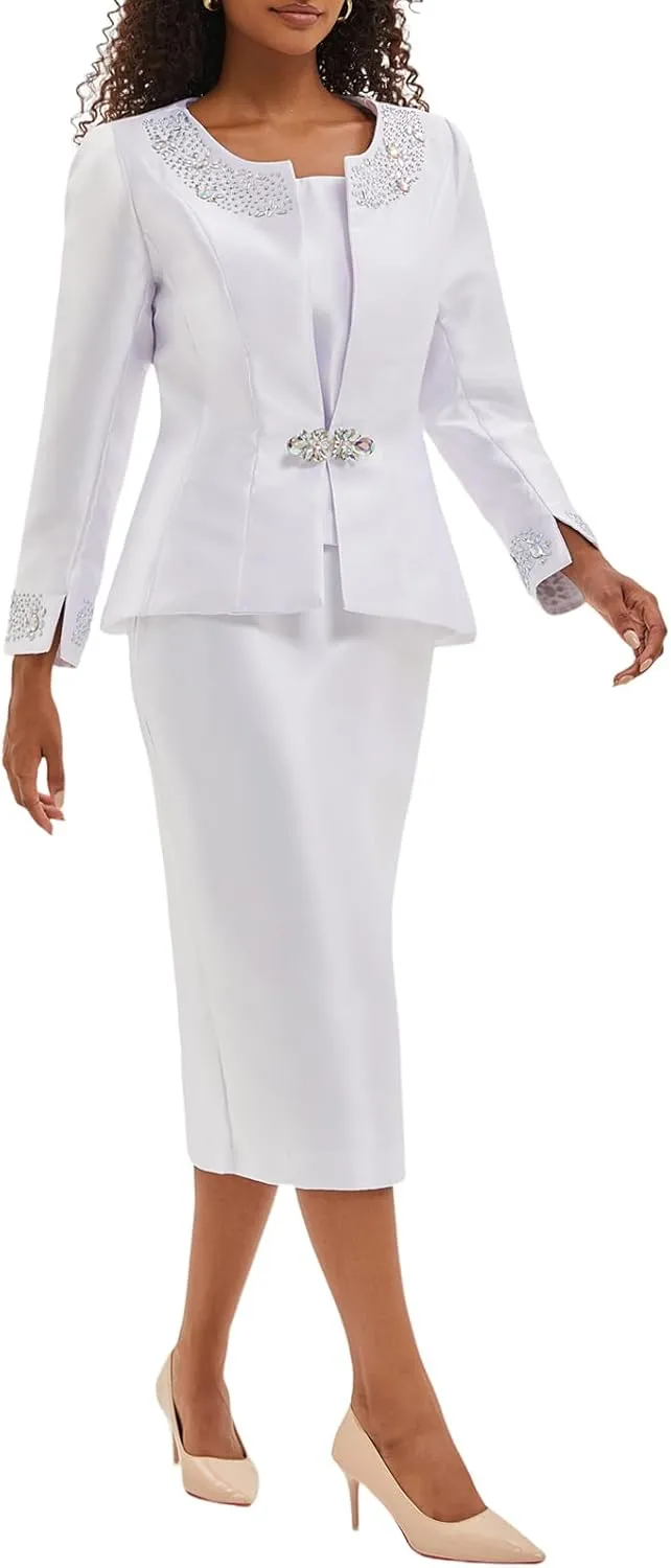 Women's 3 Piece Church Suits for Formal Occasions with Handmade Diamond Hot Stamping Dress Church Set