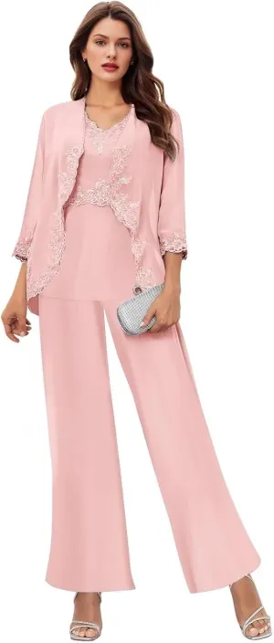 Women's 3PC Mother of The Bride Pants Suits for Wedding Elegant Wedding Pantsuits Formal Outfit Sets