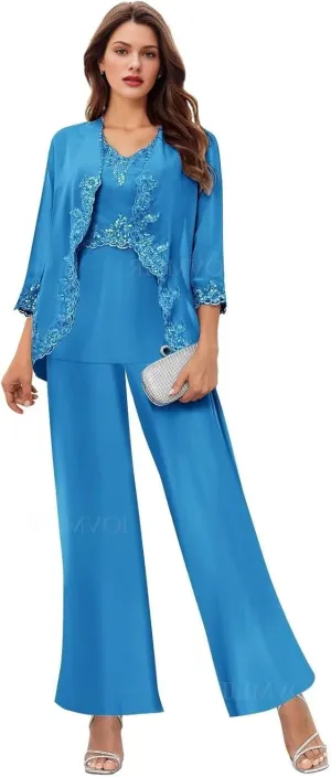 Women's 3PC Mother of The Bride Pants Suits for Wedding Elegant Wedding Pantsuits Formal Outfit Sets