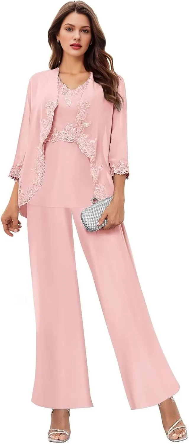 Women's 3PC Mother of The Bride Pants Suits for Wedding Elegant Wedding Pantsuits Formal Outfit Sets