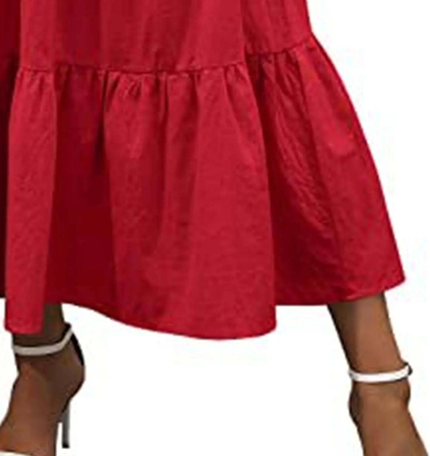 WomenS Boho Elastic Waist Maxi Skirt Dress Pleated A-Line Flowy Swing Tiered Long Beach Skirt Dress with Pockets