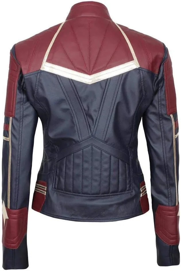 Women's Captain Slim Fit Biker Star Logo Superhero Halloween Costume Cosplay Motorcycle Faux Leather Jacket
