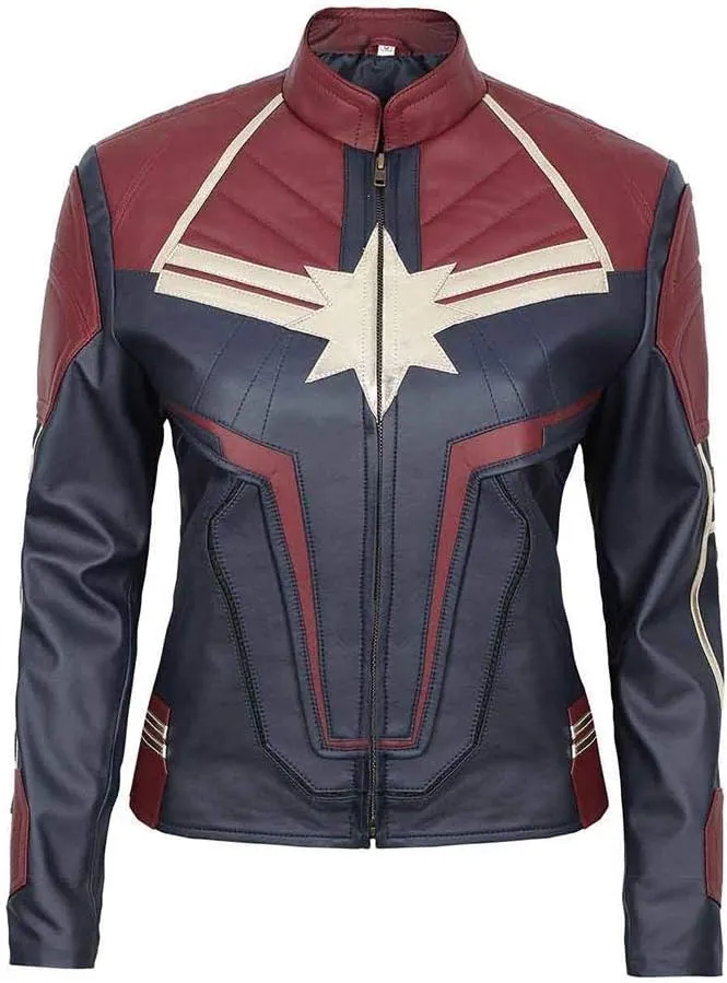 Women's Captain Slim Fit Biker Star Logo Superhero Halloween Costume Cosplay Motorcycle Faux Leather Jacket