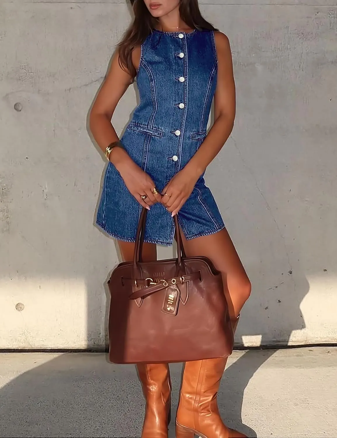 Women's Denim Dress Jean Sleeveless Button Down Shirt Mini Tank Casual Summer Dresses with Pocket 2025 Trendy Outfits