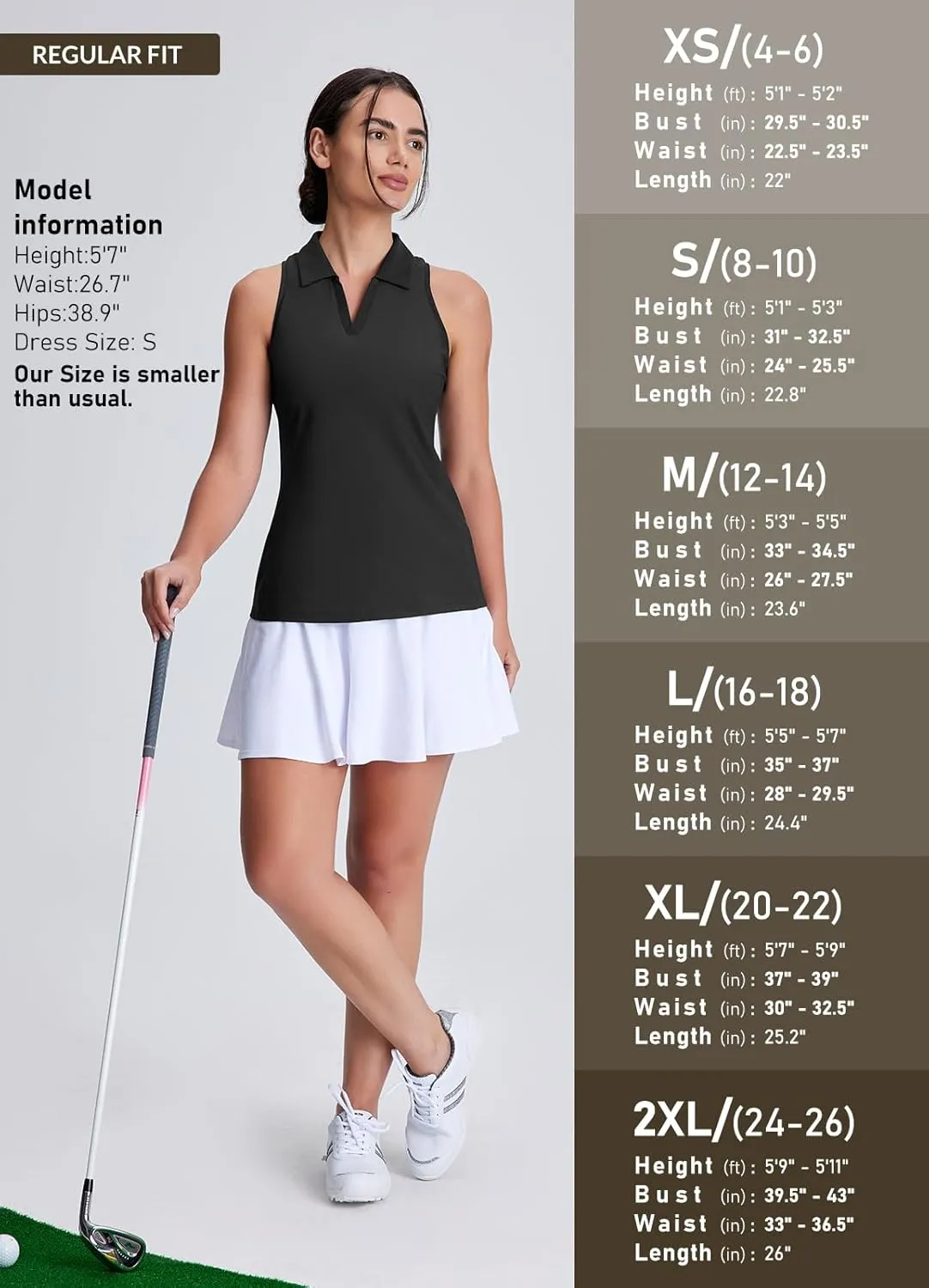 Women's Golf Shirts Sleeveless Racerback Slim Fit Tennis Tank Tops V-Neck Collared Polo Quick Dry UPF 50 