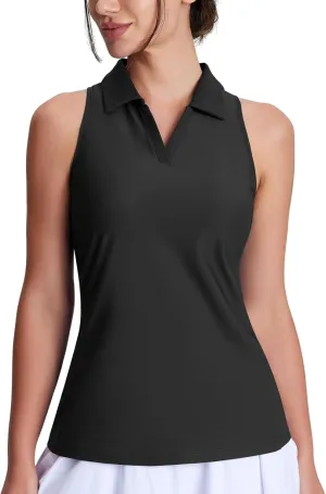 Women's Golf Shirts Sleeveless Racerback Slim Fit Tennis Tank Tops V-Neck Collared Polo Quick Dry UPF 50 