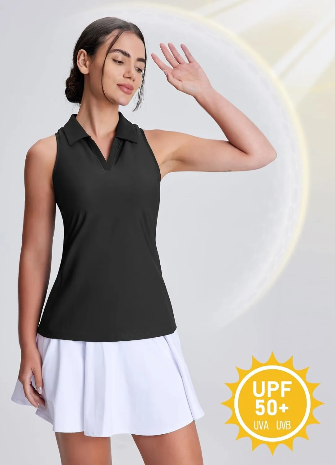 Women's Golf Shirts Sleeveless Racerback Slim Fit Tennis Tank Tops V-Neck Collared Polo Quick Dry UPF 50 