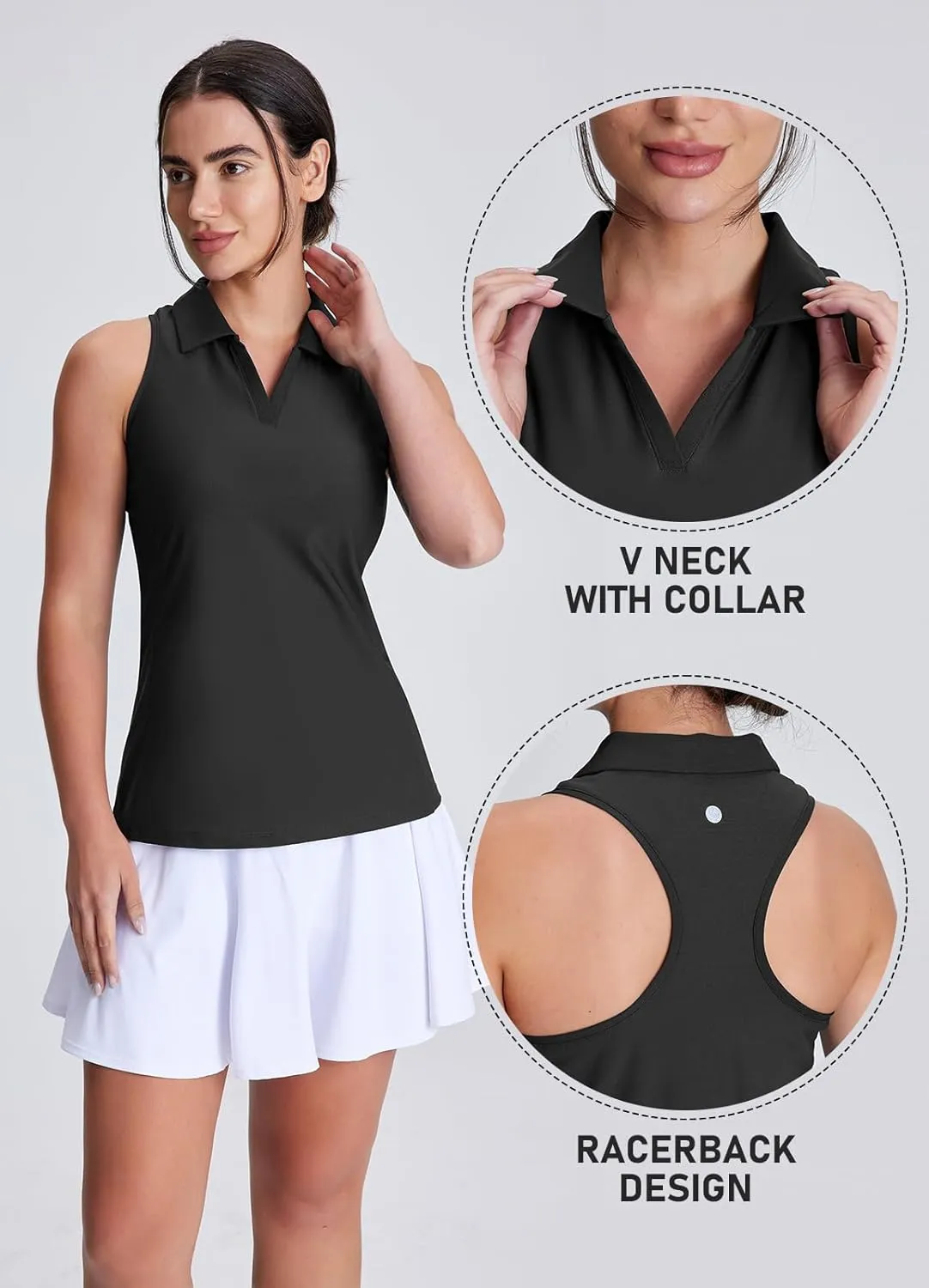Women's Golf Shirts Sleeveless Racerback Slim Fit Tennis Tank Tops V-Neck Collared Polo Quick Dry UPF 50 