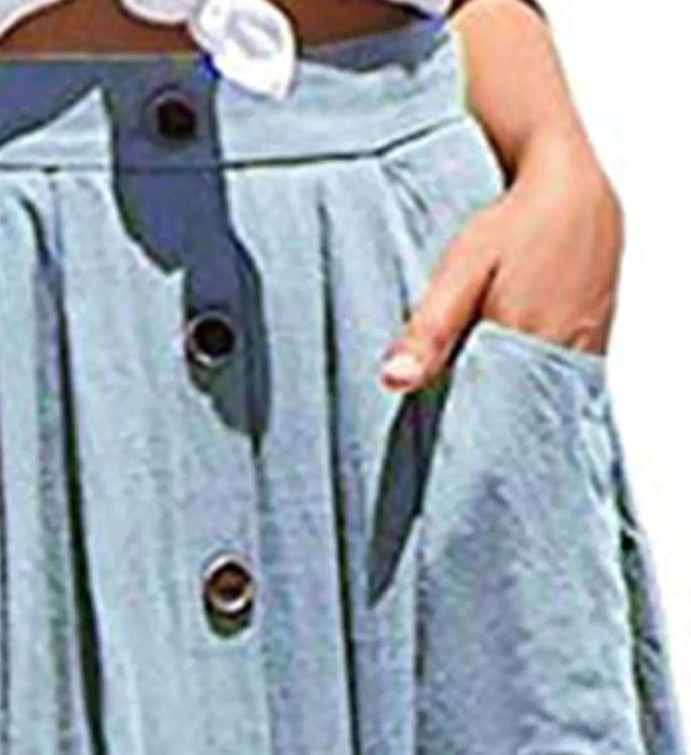 Women's High Waist Midi Skirt Vintage Elastic A-Line Pleated Button Front Skirts Casual Stretchy Skirts with Pockets